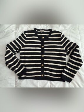 J CREW EMILIE LADY JACKET Striped Black & White Button Cardigan M